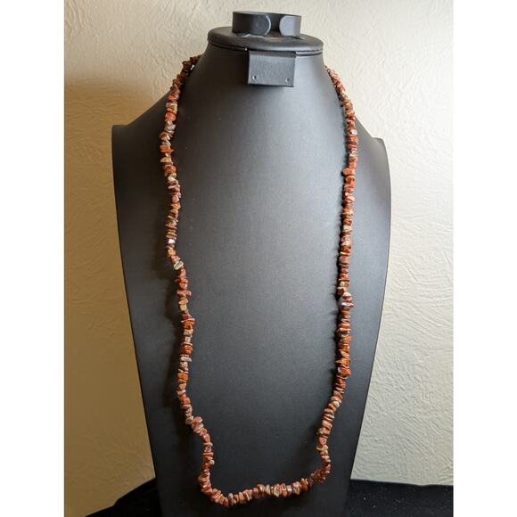 Vintage Brownish Red Gemstone Chip Bead 34" Strand Necklace - Picture 7 of 7